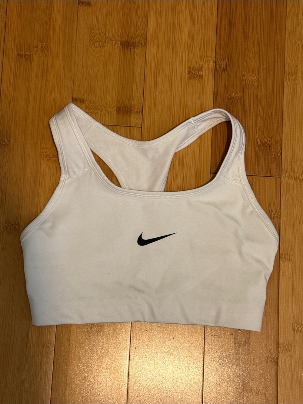 Nike White Racerback Sports Bra with Black Swoosh